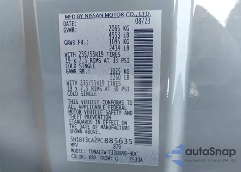 2023 Nissan Rogue Sl Fwd z USA, uszkodzony, nr VIN 5N1BT3CA2PC885635